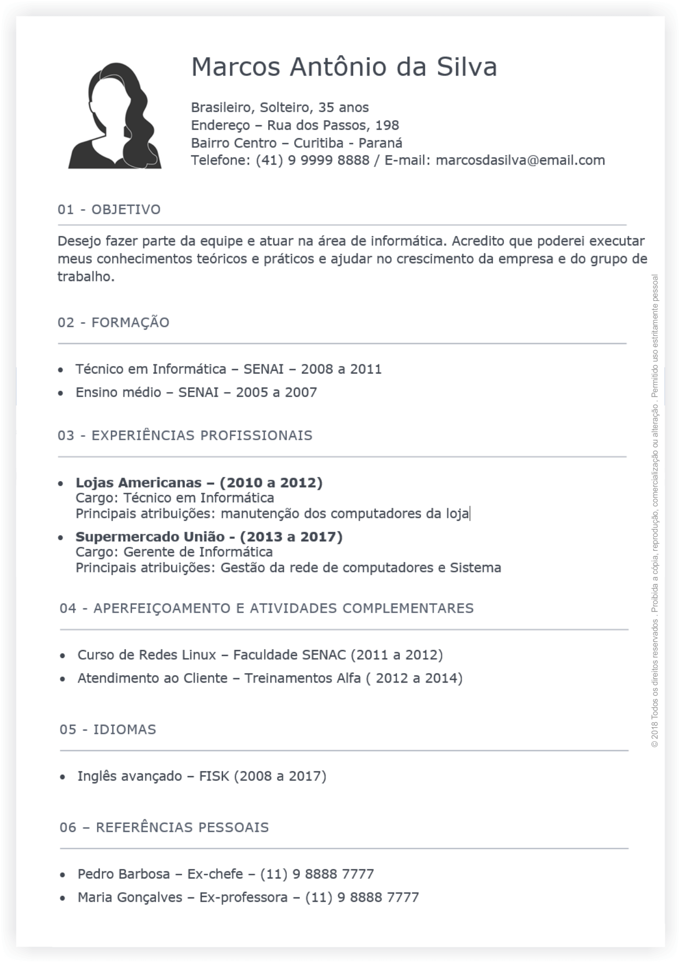 Exemplo de Curriculum Vitae Pronto Modelo de Currículo para Preencher
