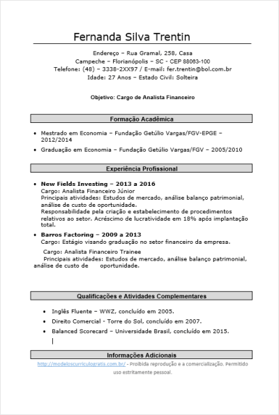 Modelo de Currículo Pronto para Preencher - padrão 02
