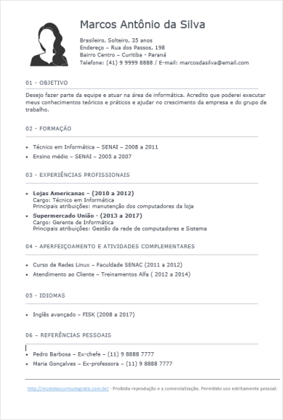 Modelo de Currículo Pronto para Preencher - padrão 05